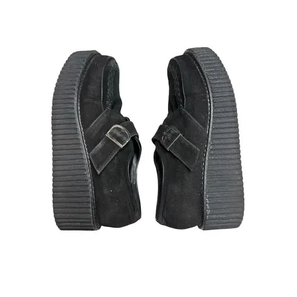 Demonia Creeper Black Faux Suede Platform Monk Strap Shoes Women 9 Grunge Goth - Picture 6 of 7